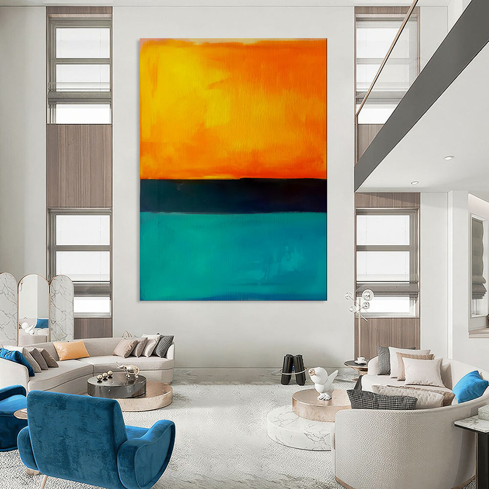 “Orange - Black - Blue Color - Blocked Abstract” - Modern Abstract Painting On Canvas PT1949