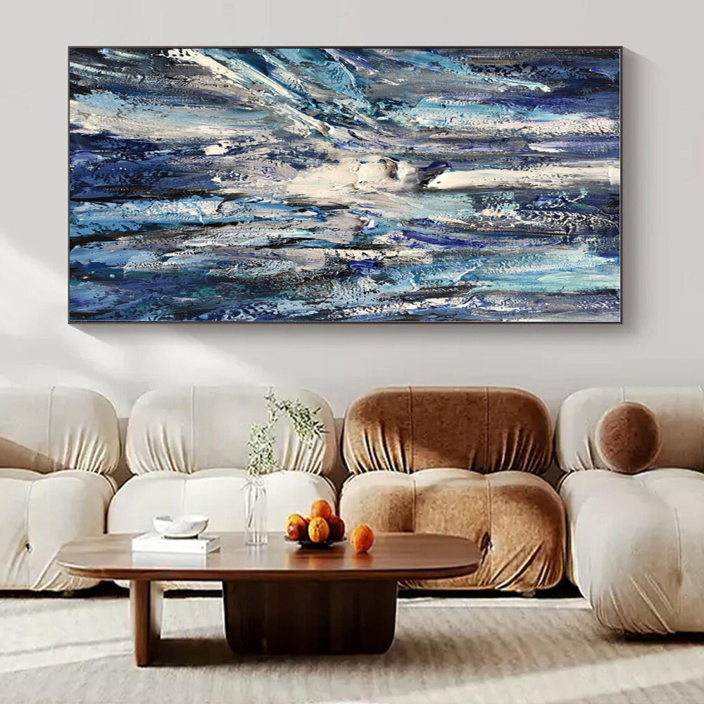 Blue, White, Gray with Textured Layers "Ocean Textures" Abstract Painting On Canvas PS1350