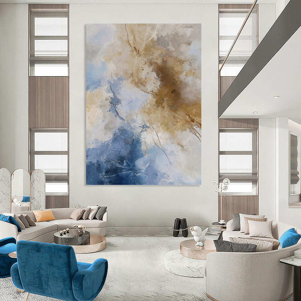 “Blue - Beige Abstract Clouds” - Serene Abstract Painting On Canvas PT1020