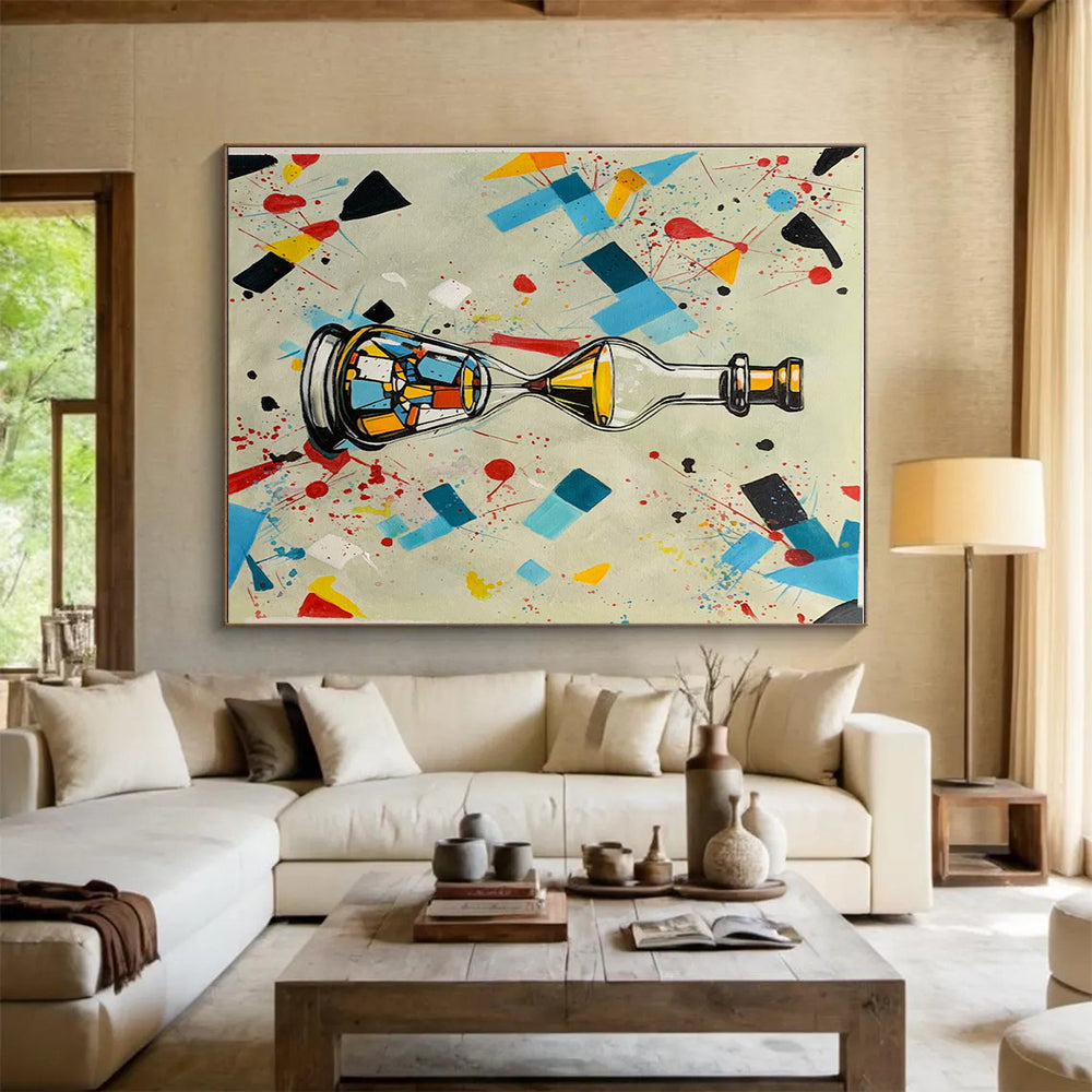 “Colorful Hourglass - Bottle” - Multicolor Abstract Surrealist Painting On Canvas PS0718