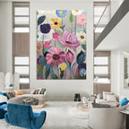 Colorful Flower Garden, Fauvist Blooms, Oil Painting On Canvas PT2099