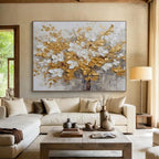 “Gold & White Blossom Tree” - Textured Floral Painting On Canvas PT246