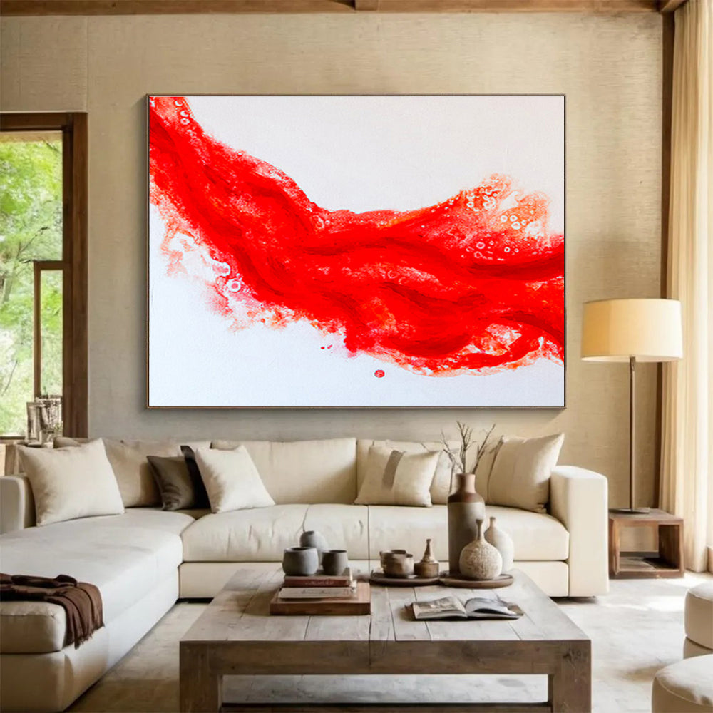 “Vibrant Red Abstract Flow” - Abstract Painting On Canvas DKS568