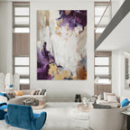 “Purple, Gold and White Abstract” - Regal Color Fusion Painting on Canvas PT1009