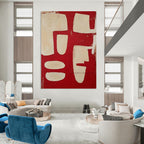 “Red and White Abstract Forms” - Color Field Painting On Canvas PT2367