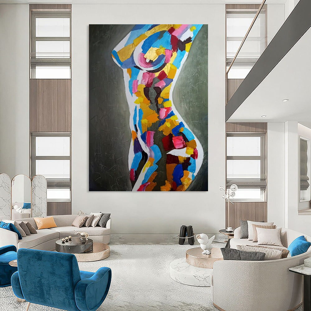 “Vibrant Abstract Female Torso” - Modern Acrylic Painting On Canvas PT2189