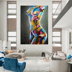 “Vibrant Abstract Female Torso” - Modern Acrylic Painting On Canvas PT2189