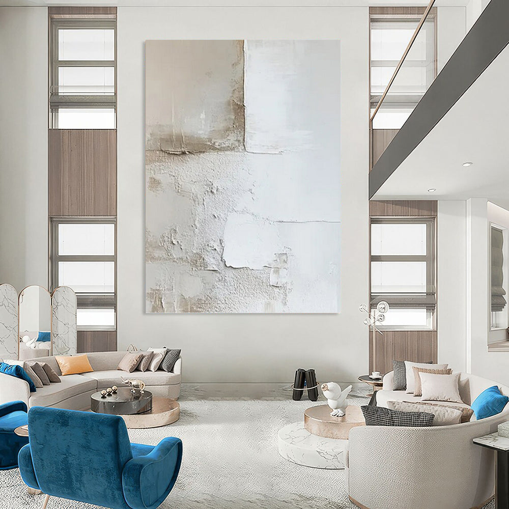 “White and Beige Textured Wall - like Abstract” - Wabi - Sab Style Painting On Canvas PT0977