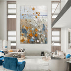 “Textured Wildflowers in Orange, Blue, and White” - Impasto Landscape Painting On Canvas PT1839