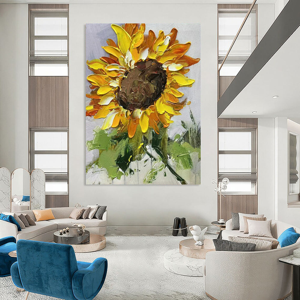 “Textured Sunflower Painting” - Impasto Oil Painting On Canvas PT2199