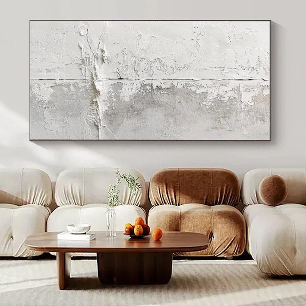 White and Gray Textured, "Cracked Serenity" – Textured Abstract Painting On Canvas PS1016