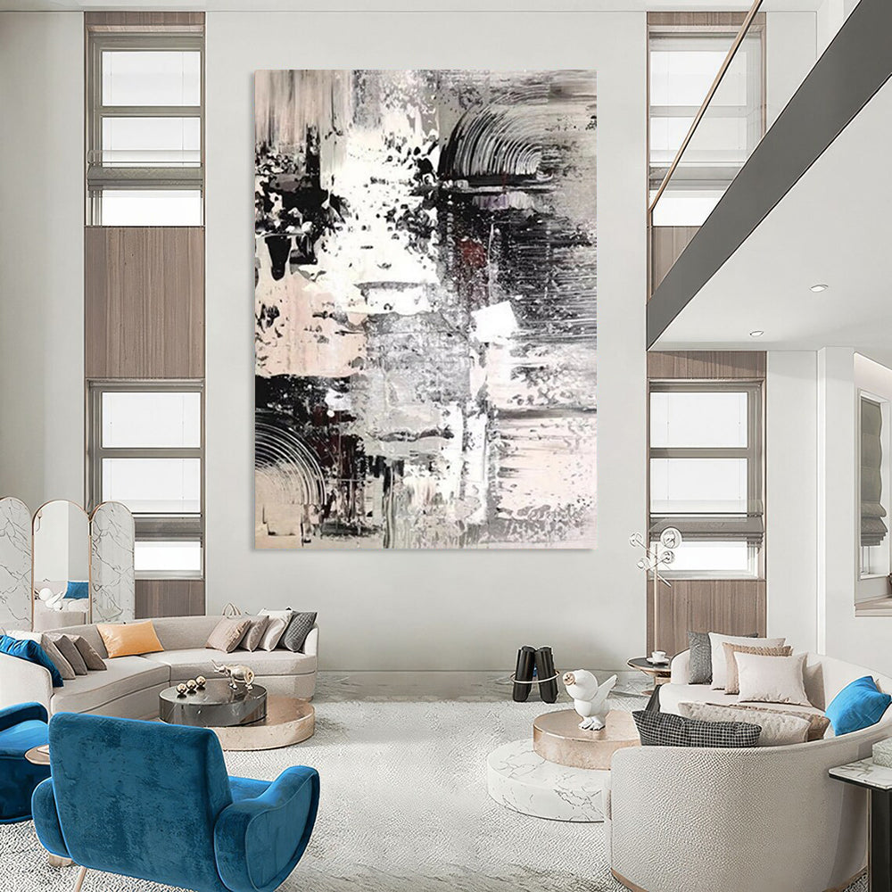 “Monochrome Meltdown: Black, White, Gray Abstract” - Dynamic Abstract Painting On Canvas DS392