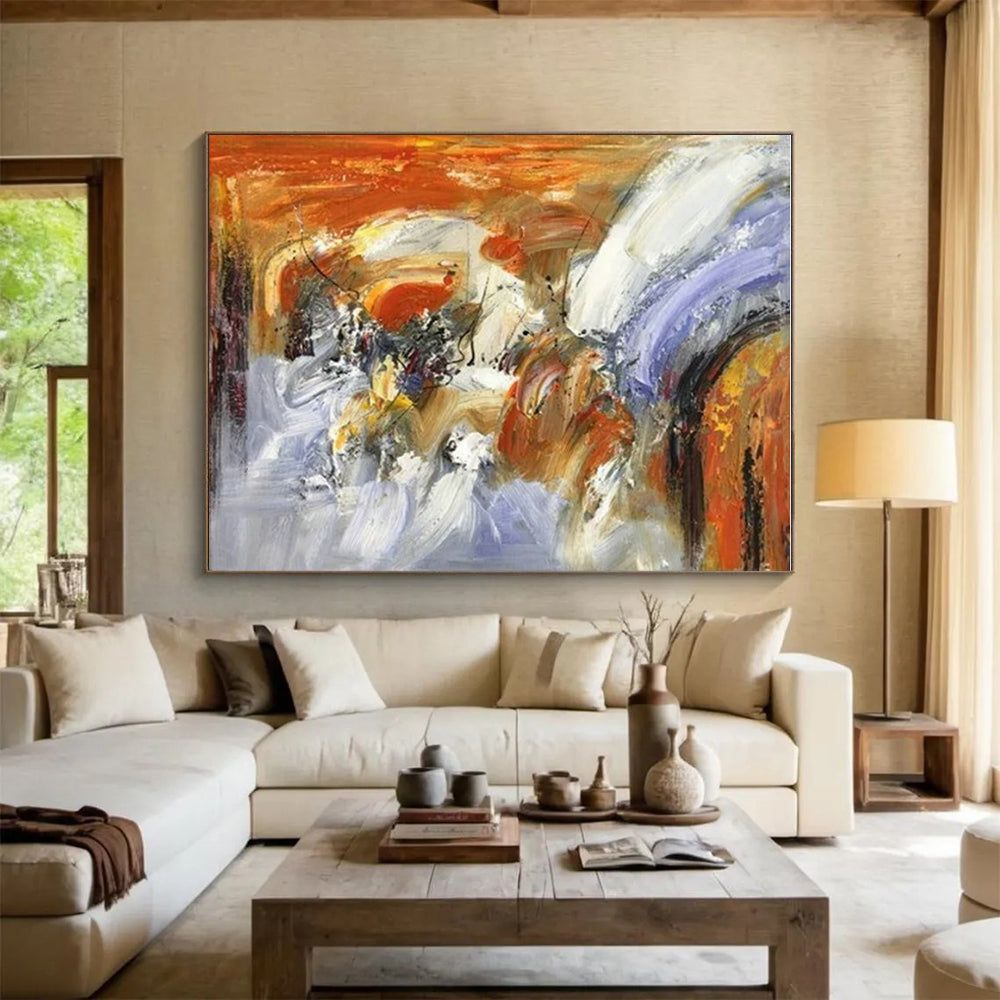 “Colorful Abstract Chaos” - Multicolor, Orange, Purple Abstract Dynamic Painting On Canvas PS0619