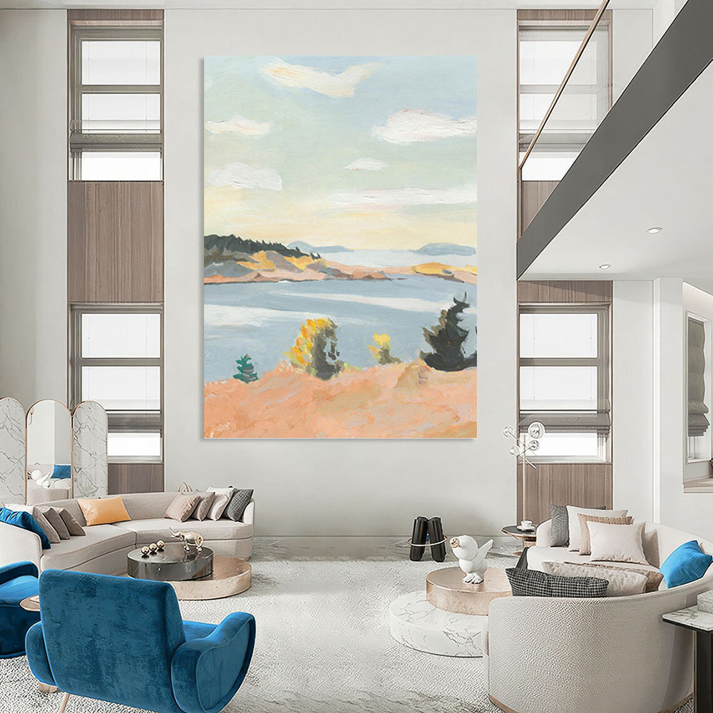 “Sunset Lakeside View” - Warm Hues, Lake & Landscape Painting On Canvas PT1460