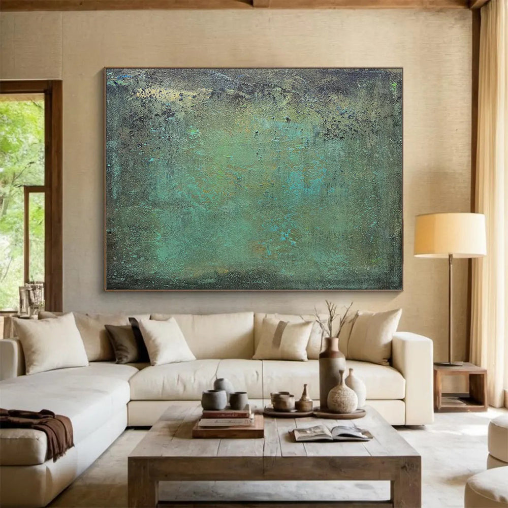 “Teal - Green Textured Canvas” - Earthy Hues Painting On Canvas PT1518