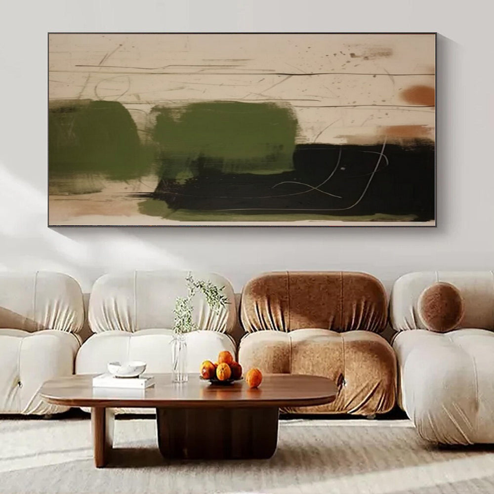 Green, Black, Beige with Loose Strokes "Wild Greens" Abstract Painting On Canvas PS1298