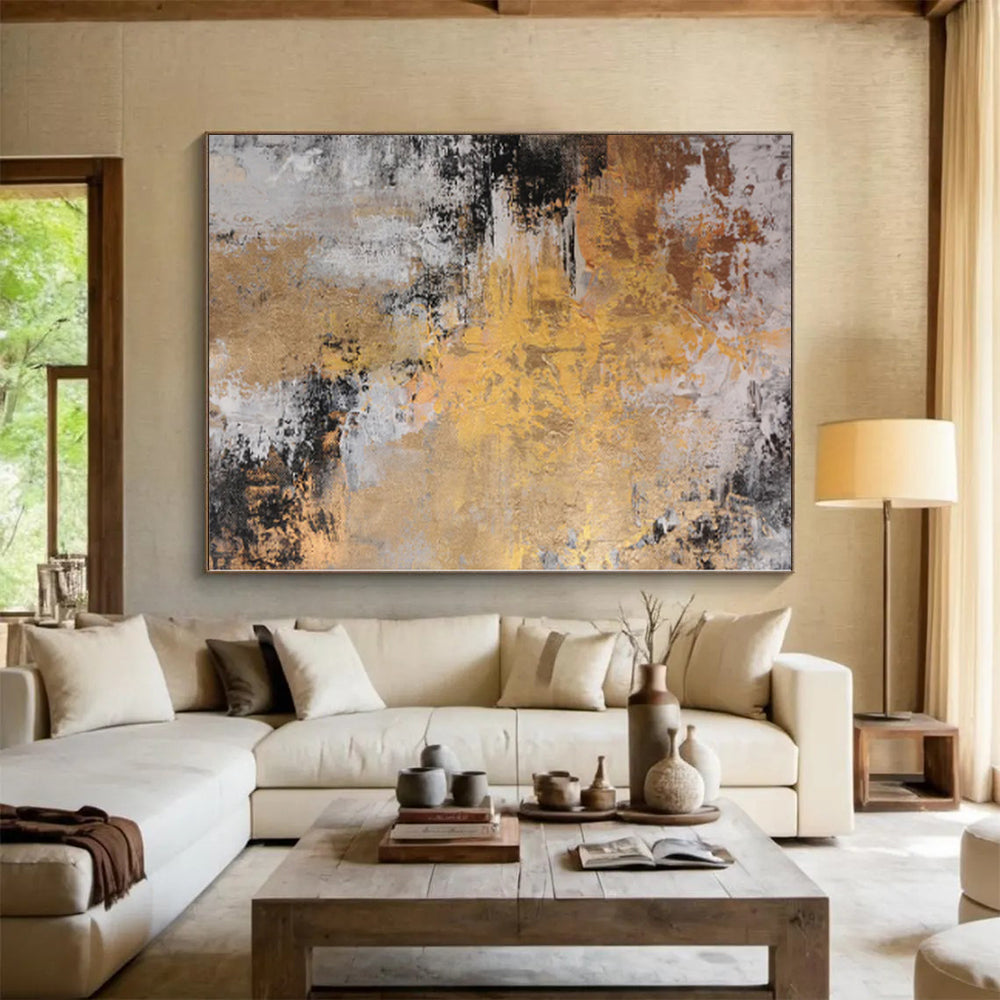 “Gilded Abstract Fusion” - Luxe Abstract Painting On Canvas PS0011