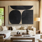 “Black - Beige Circular Composition” - Black, Beige Abstract Geometric Painting PS0595