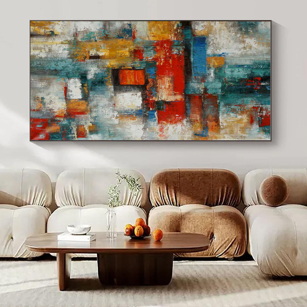 Colorful Geometric Blocks "Vibrant Cityscape" Abstract Painting On Canvas PS1395
