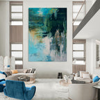 “Teal and Green Abstract” - Expressionist Abstract Painting On Canvas PT2286