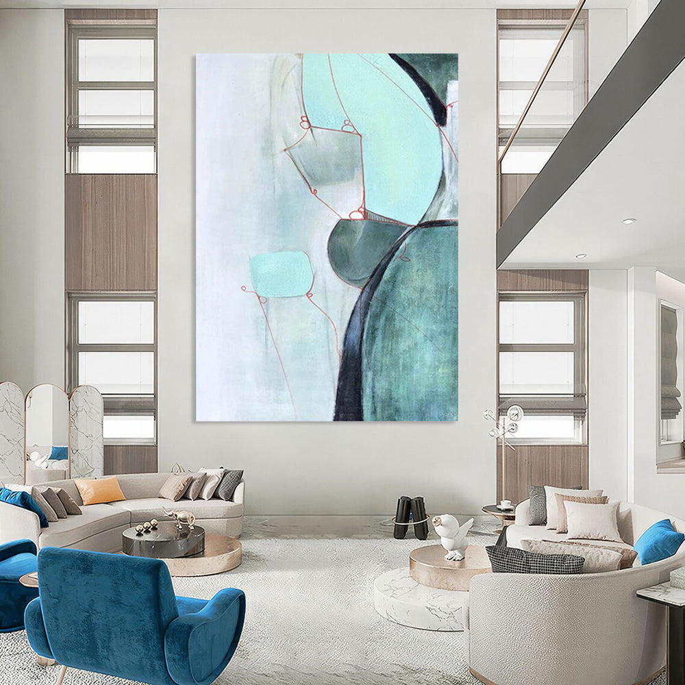 “Soft Green & Red Abstract Forms” - Delicate Shapes in Calming Hues Painting On Canvas DS250