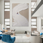 “Skier on Textured White Slope” - Minimalist Winter Sports Painting On Canvas DS311