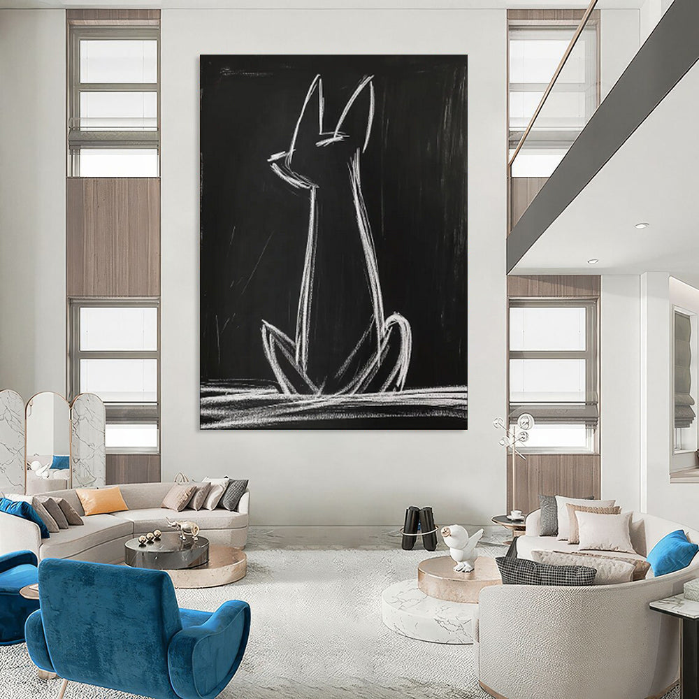 “Minimalist White Cat Silhouette” - Abstract Animal Painting On Canvas PT2027