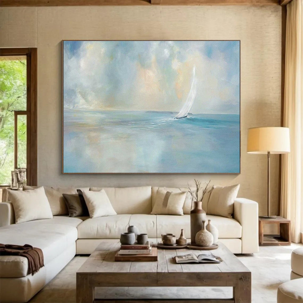 “Sailboat Serenity” - Impressionistic Seascape Painting On Canvas DKS436
