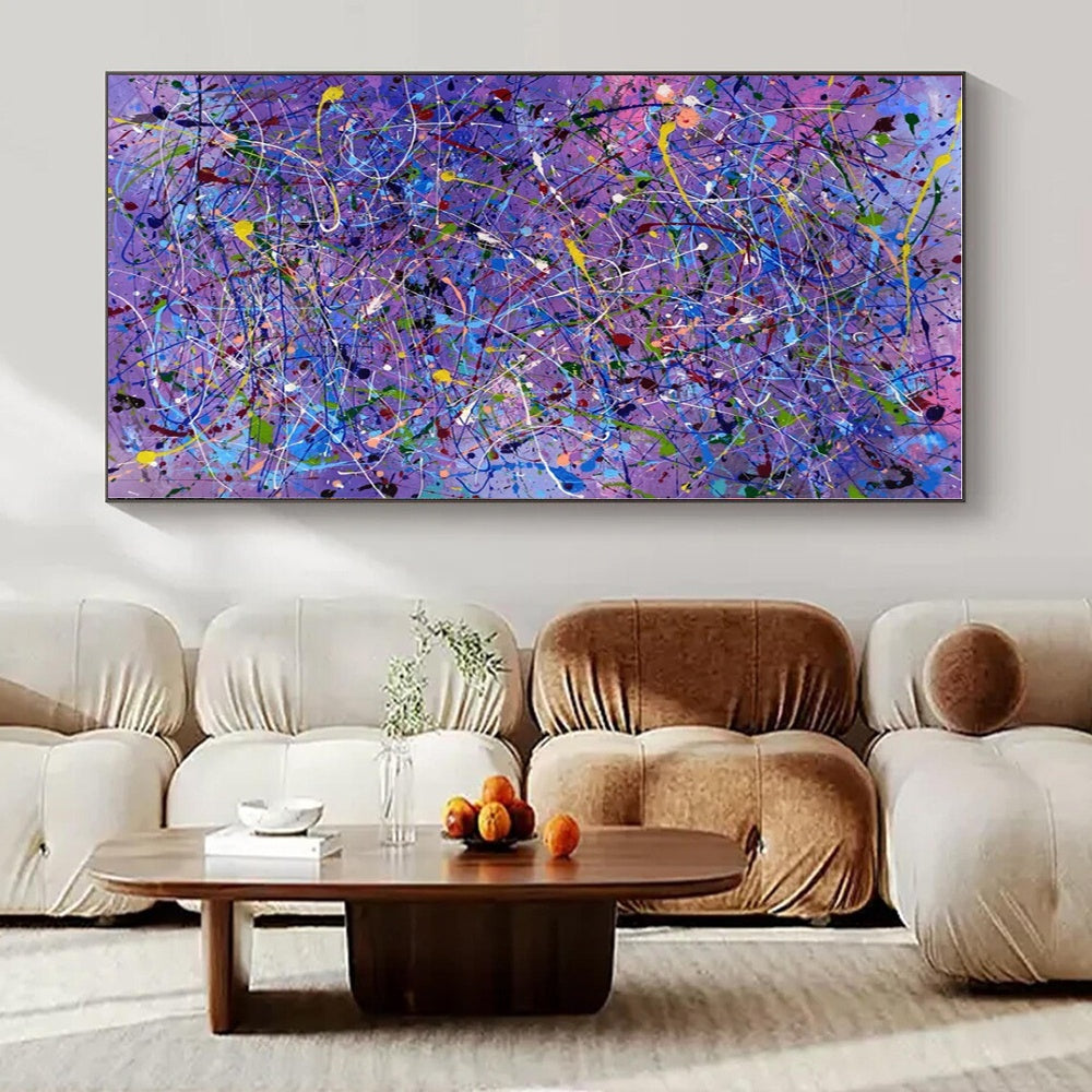 Purple, Colorful Dripping Lines "Purple Pandemonium" Abstract Painting On Canvas PS1321