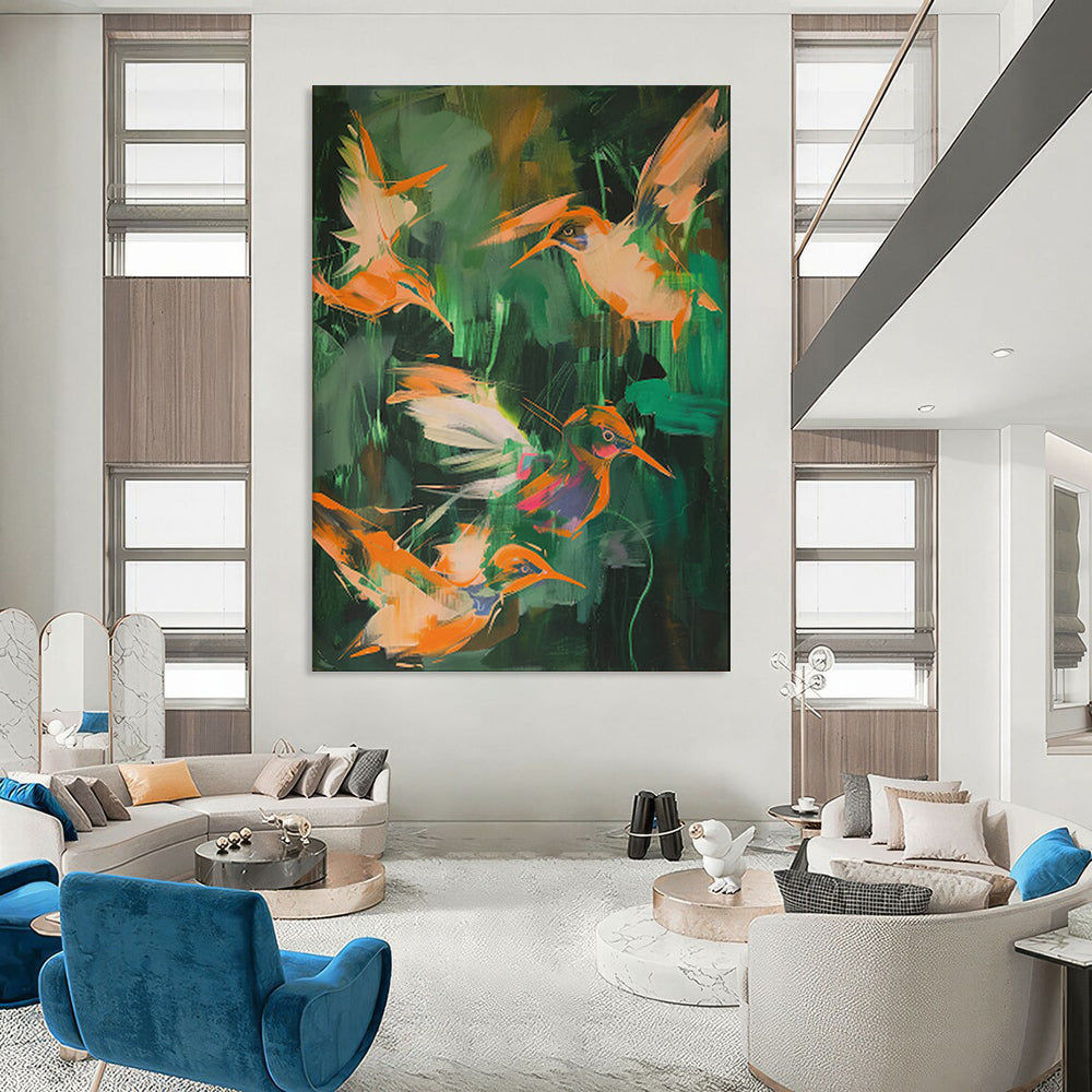 “Colorful Hummingbird Flurry” - Abstract Wildlife Painting On Canvas PT2026