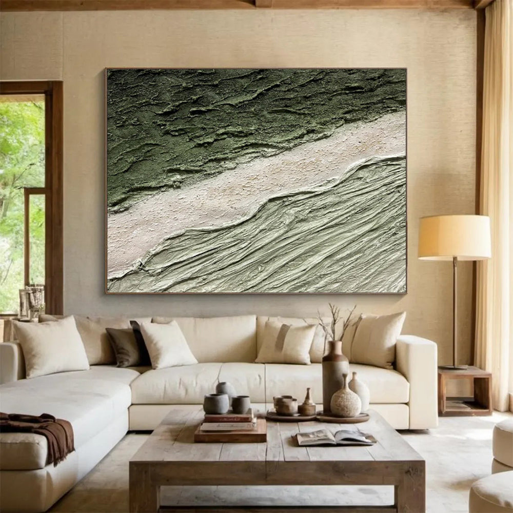 “Green and Beige Textured Layers” - Earthy, Tactile - Styled Painting On Canvas DKS001