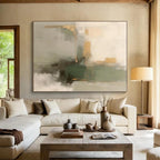 “Green - Gold - Gray Abstract Fusion” - Green, Gold, Gray Abstract Painting On Canvas PS0524