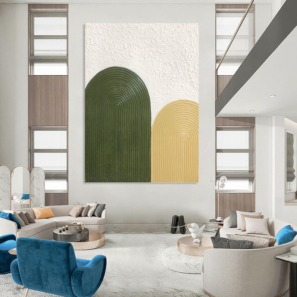 “Green - Yellow Arch Textures” - Minimalist Abstract Painting On Canvas PT1176
