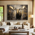 “Gold and Brown Moose in Mist” - Dramatic Wildlife Painting On Canvas PT079