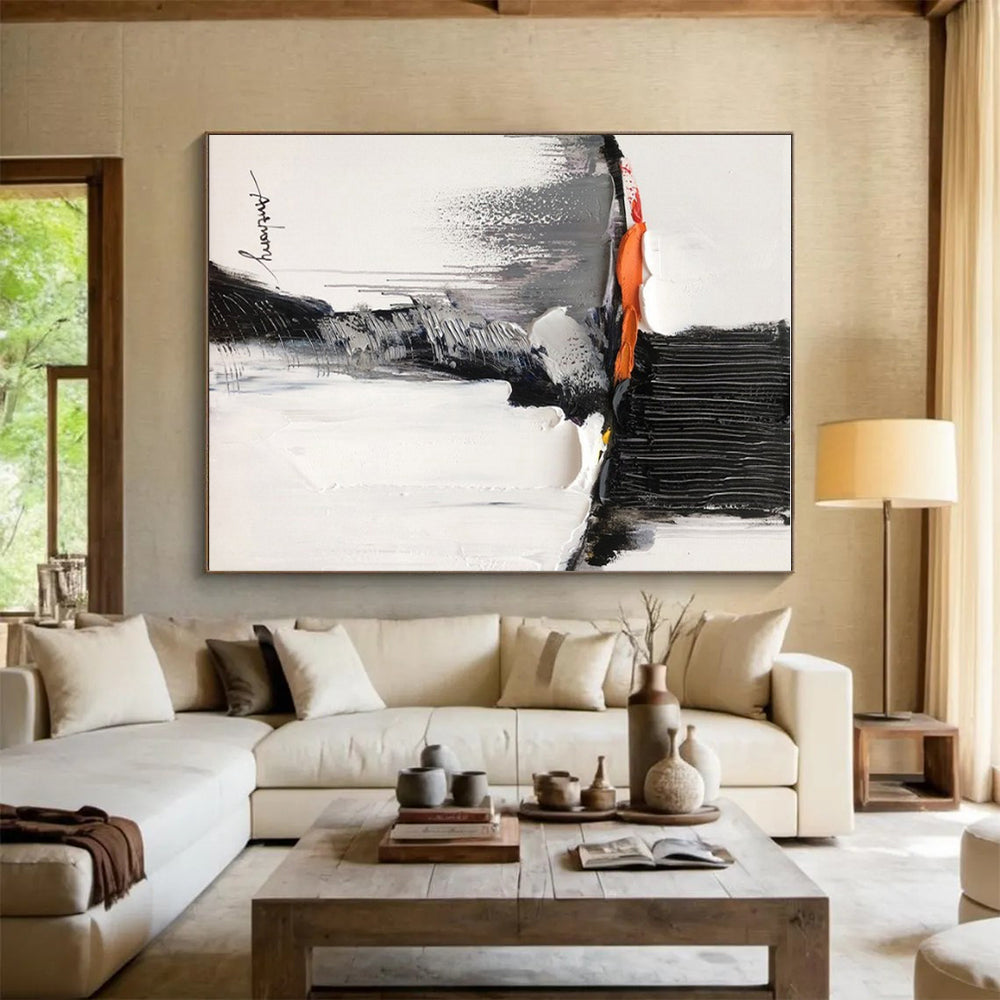 Black, White, Gray, Orange Fragmented Figure “Hidden Identity” - Painting On Canvas PS0791