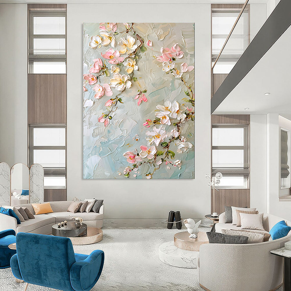 “Textured Pink - White Floral Oil Painting” - Oil Painting On Canvas PT2067