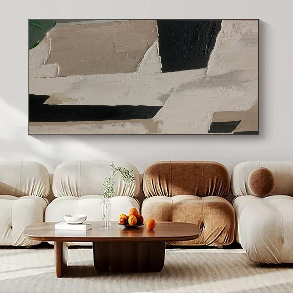 “Black - White - Beige Geometric Abstract” - Modern Abstract Painting On Canvas PS0107