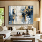 “Blue - Gray Blocks & Gold Accents” - Abstract Cityscape - Painting On Canvas PT1706