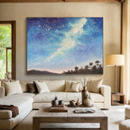 Starry Night Sky Over Silhouetted Land Celestial Landscape Painting On Canvas DKS114