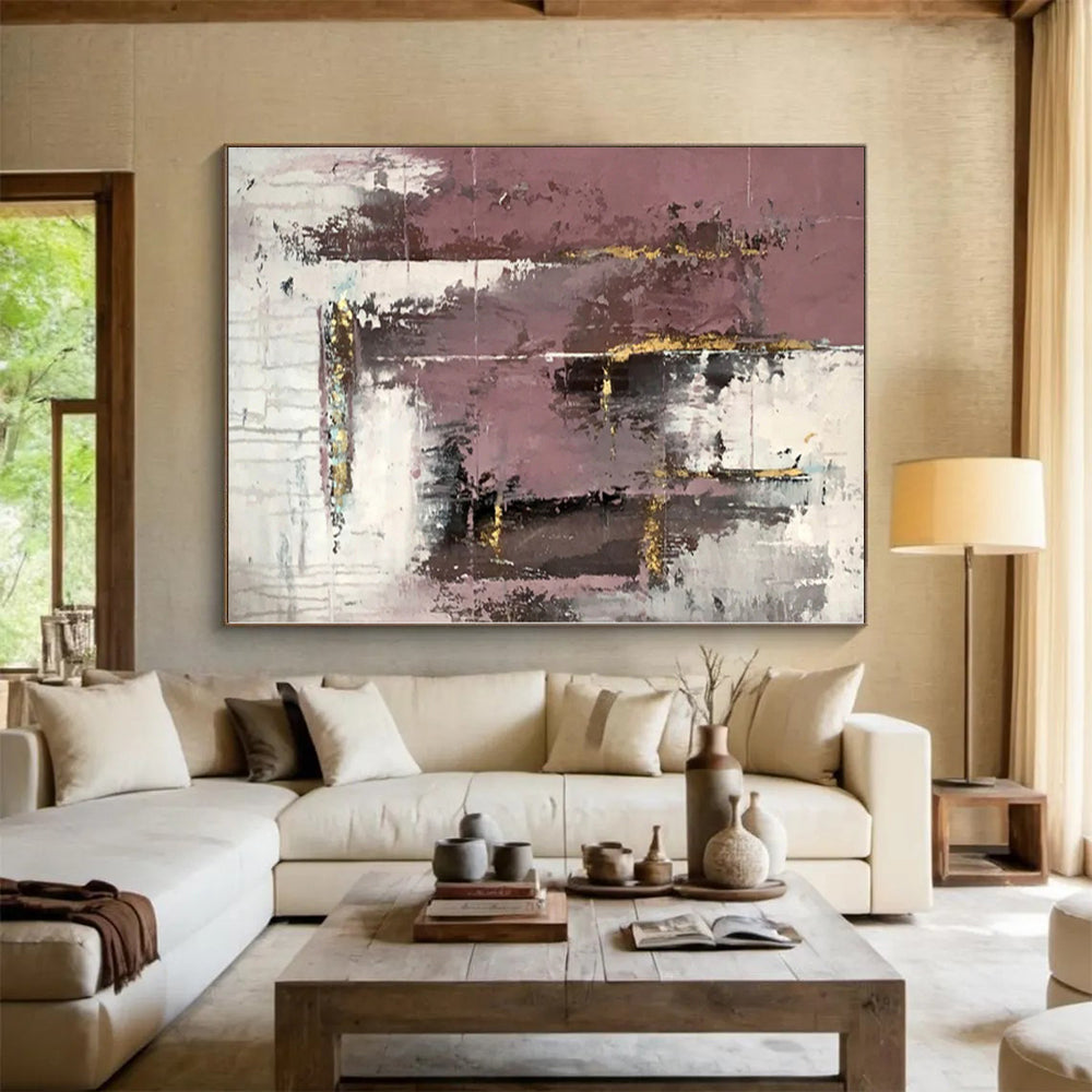 “Purple - Gold Abstract Textured Layers” - Opulent Abstract Painting On Canvas PS0366
