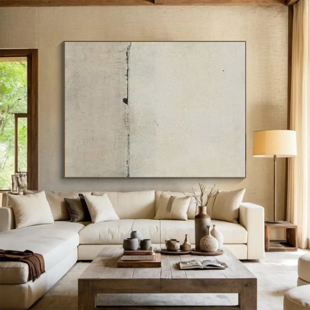 “Cracked Beige Minimalism” - Beige Abstract Textured Painting On Canvas PS0668