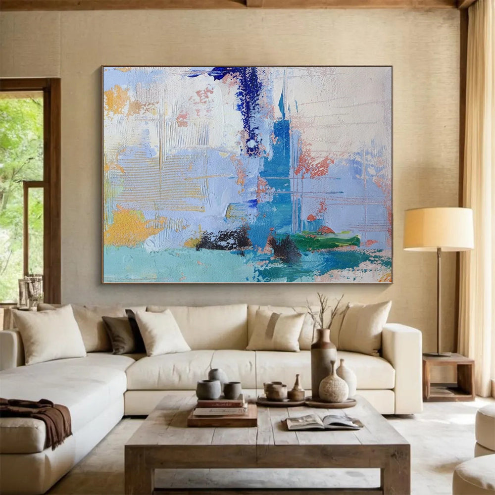 “Blue - Orange Abstract Fusion” - Vibrant Abstract Painting On Canvas PS0222