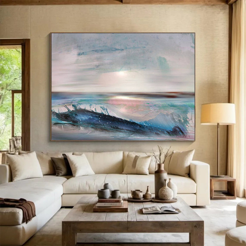 “Soft Coastal Abstract Sunset” - Ethereal Seascape Painting On Canvas PT148