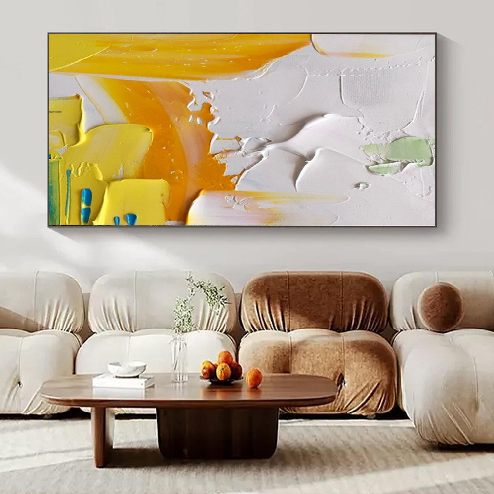 White, Yellow, Blue with Bold Textures "Sunny Textures" Abstract Painting On Canvas PS1346