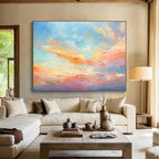 Blush and Gold Sky Abstract Ethereal Landscape Painting On Canvas DKS116