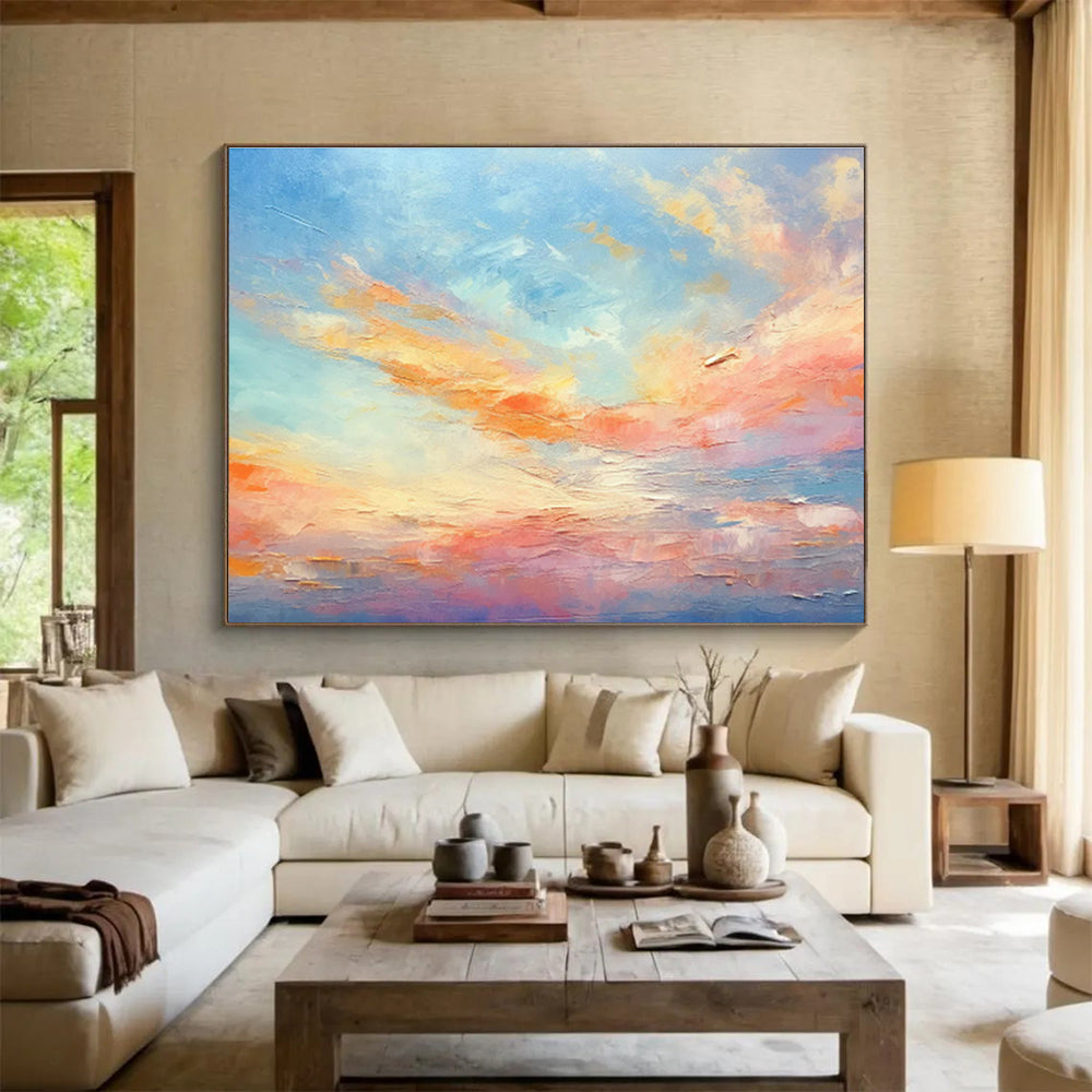Blush and Gold Sky Abstract Ethereal Landscape Painting On Canvas DKS116