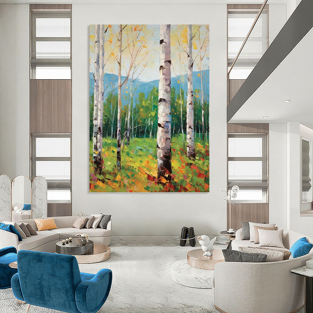“Aspen Forest in Color” - Realistic Landscape with Colorful Aspens Painting On Canvas PT1059