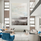 “Blush Sunset Horizon” - Pastel Pink & Warm Beige Landscapes Painting On Canvas DS154