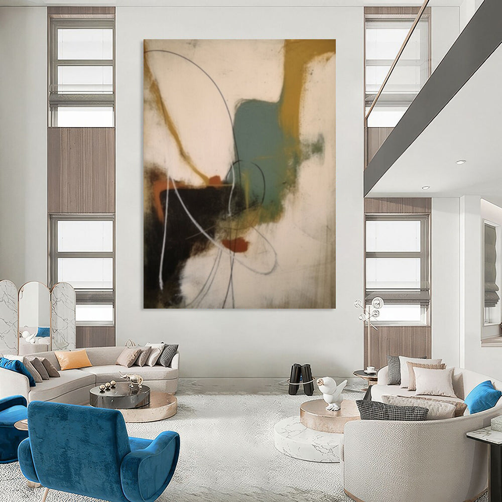 “Colorful Abstract Shapes with Curves” - Expressionist Abstract Painting On Canvas DS364