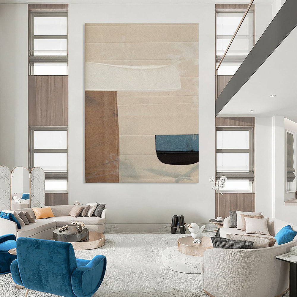 “Cardboard - Inspired Collage” - Neutral Tones & Minimalist Forms Painting On Canvas DS182